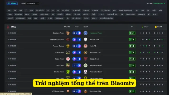 Trải nghiệm tổng thể trên Biaomtv